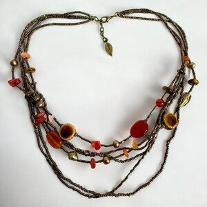 Coldwater Creek Carnelian Agate Tiger Eye Bronze Necklace